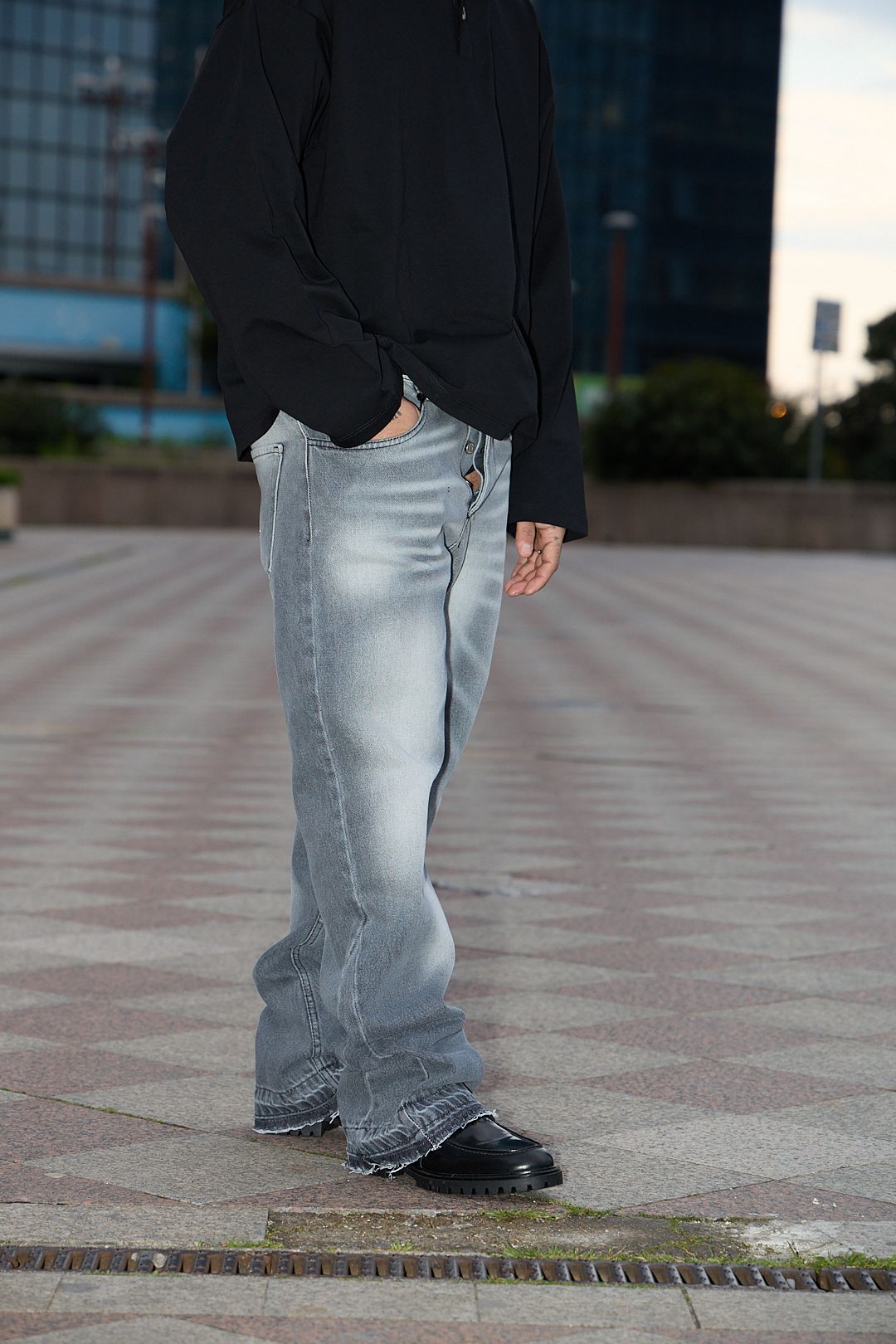 Jeans Flared Grey Washed